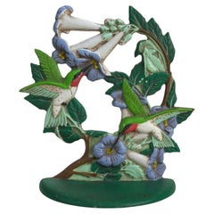 Vintage Midwest Importers Wrought Iron Floral & Figural Hummingbird Door Stop