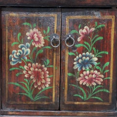 Antique Tibetan Floral Polychromed & Carved Rosewood Tea Cabinet C1890