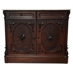 Renaissance Revival Carved Walnut Marble Top Sideboard With Grape Clusters C1890