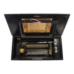 Antique Swiss Inlaid & Ebonized 10-Tune Music Box C1890