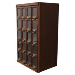 Oak Apocathary Cabinet With 20 Glass-Front Drawers C1900