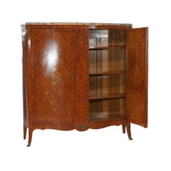 Antique French Kingwood, Marble & Satinwood Marquetry Armoire C1910