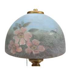 Handel Floral Reverse Painted Chipped Ice Shade & Gilt Metal Base C1910