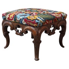 Rococo Carved Walnut Floral Needlepoint Footstool C1880