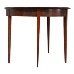 Tavolo da gioco pieghevole a forma di mezzaluna in mogano "Flame" e acero tigrato, stile Hepplewhite, 1830 circa
