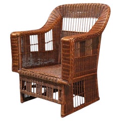 Gustav Stickley Mission Wicker Armchair, Arts and Crafts Style