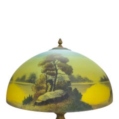 Arts & Crafts Phoenix Reverse Painted Landscape Lamp C1920