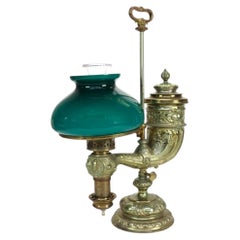 Silvered Cornucopia Student Lamp With Emerald Shade C1890