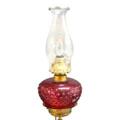 Brass & Cranberry Glass Electrified 3-Light Hanging Chandelier C1880
