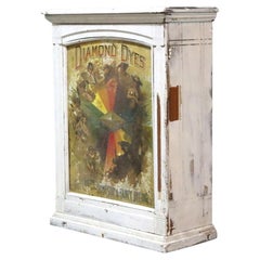 Armadietto da parete pubblicitario in latta con decorazioni in quercia e litografia “Diamond Dyes”, XIX secolo