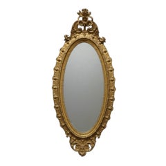 Oversized Antique Rococo Gilt Wood Oval Wall Mirror C1880