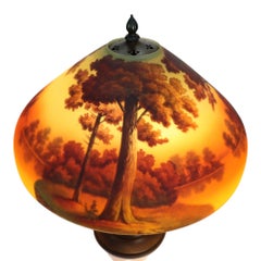 Lámpara de mesa con paisaje pintado al revés, estilo Arts & Crafts de Phoenix (atrib.), hacia 1920