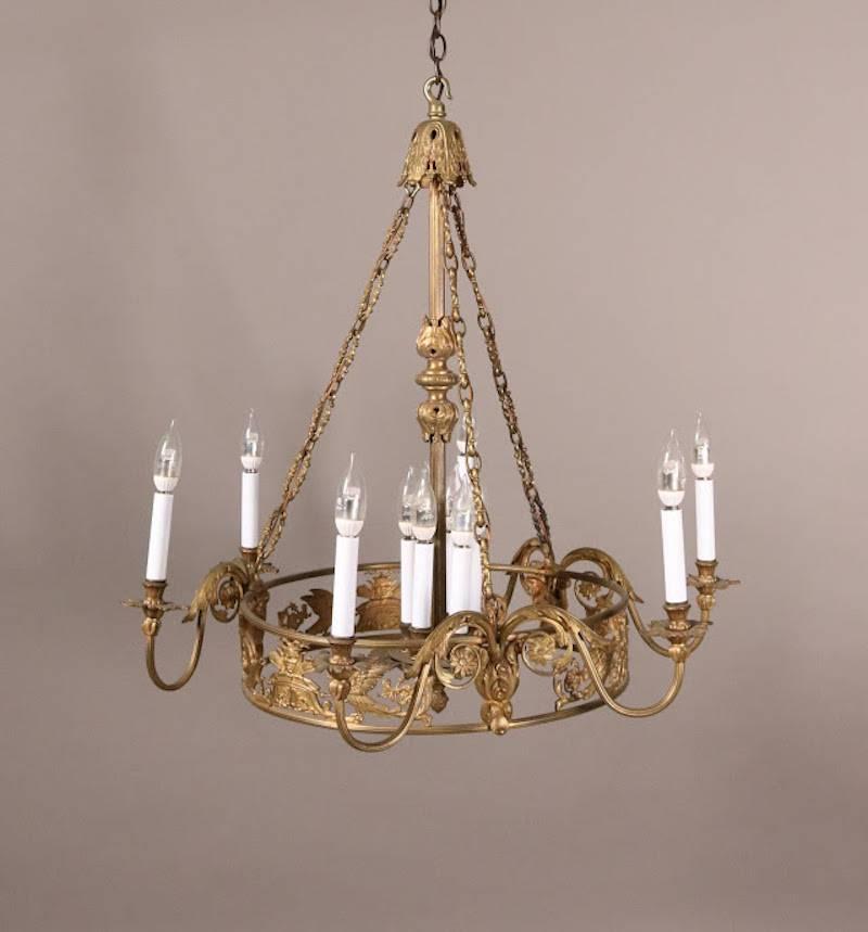 Oversized French Empire Style Bronze Figural 10-Light Chandelier In Good Condition In Big Flats, NY