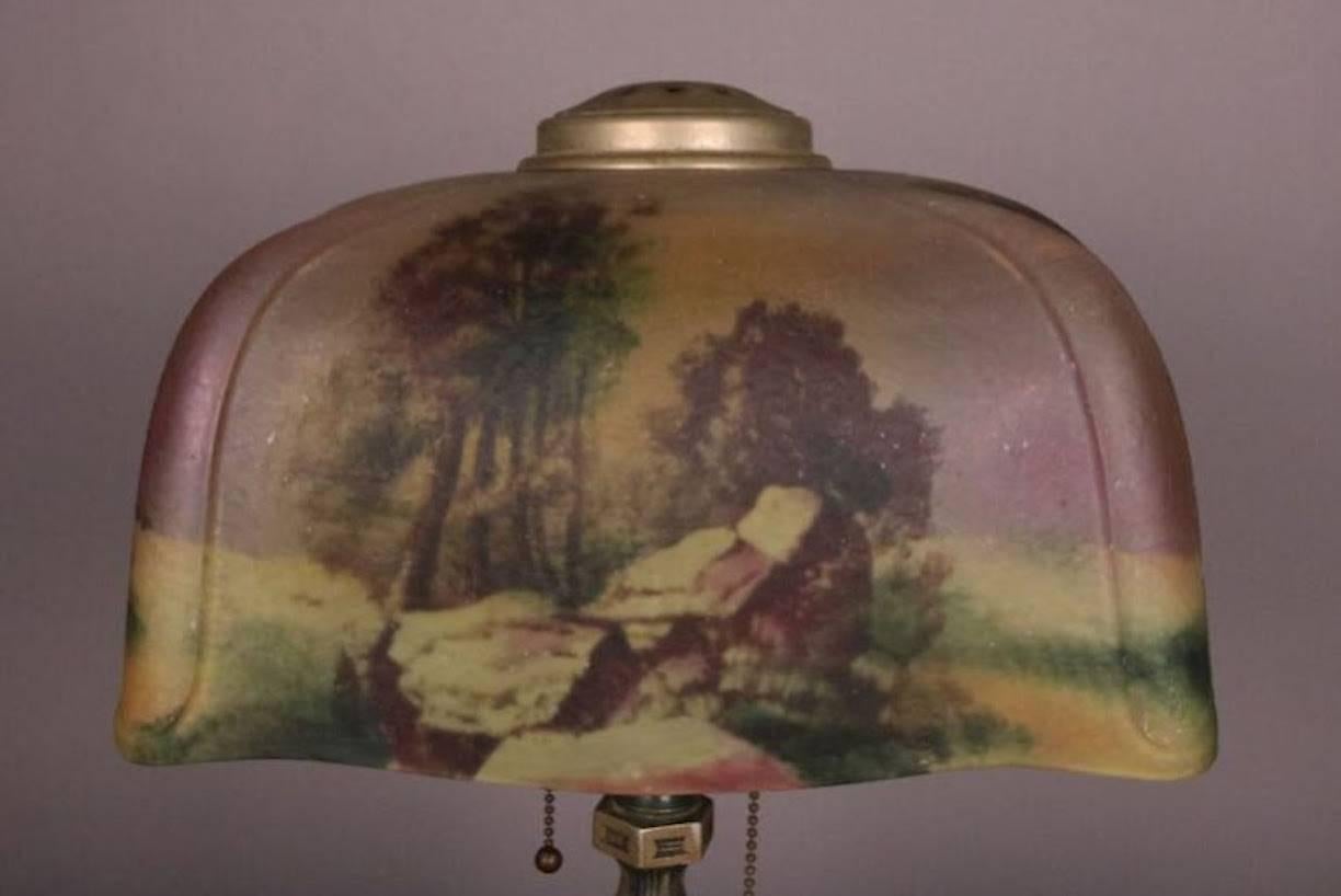Bronzed Pittsburgh Reverse Painted Table Lamp, circa 1920