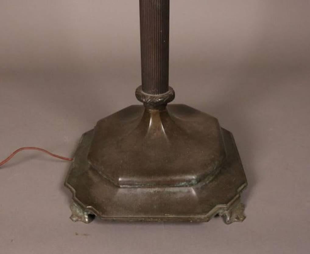 American Arts and Crafts Antique Wilkinson School Bronze Lamp and Leaded Glass Shade