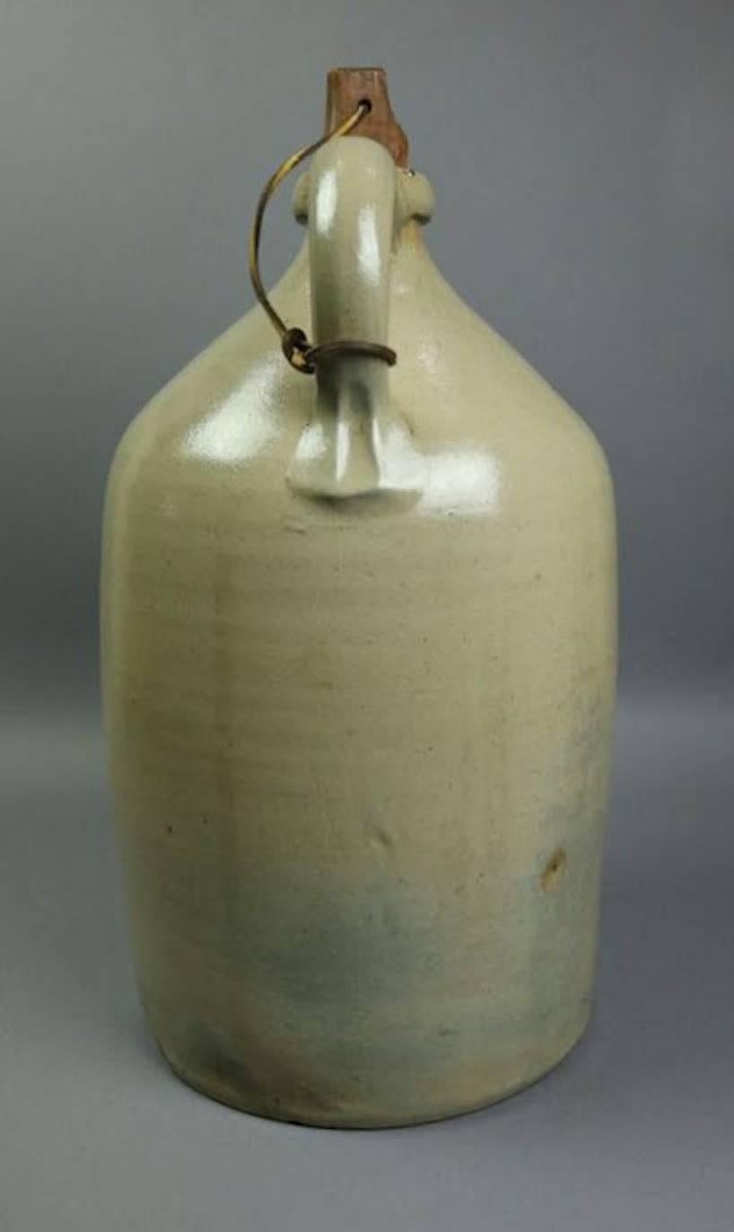 Antique N. Clark Athens Blue 4-Gal Decorated Stoneware Jug, circa 1850 In Good Condition In Big Flats, NY