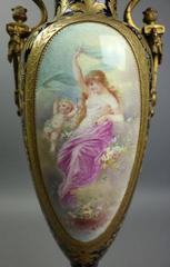 Antique French Sevres Porcelain Pictorial Pedestal Lidded Urn, 19th Century