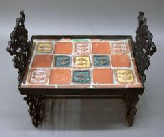 Arts & Crafts Fish Design Tile Top Moravian Table on Cast Iron Frame, circa 1920