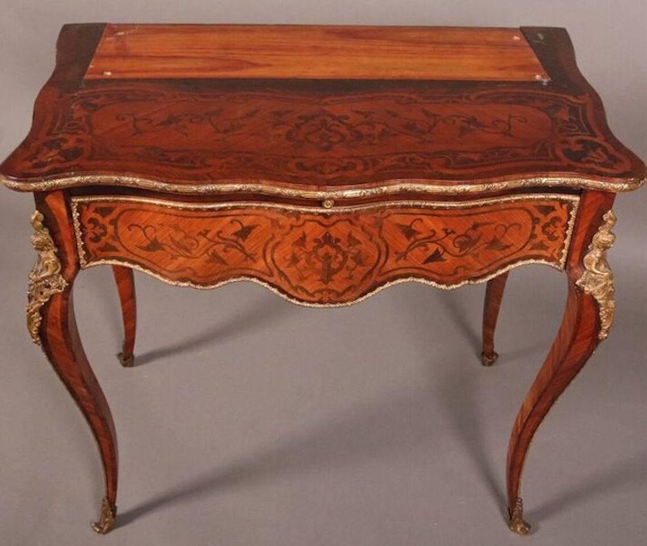 19th Century French Mahogany Bonheur Du Jour Lady's Desk with Marquetry & Sevres Plaques