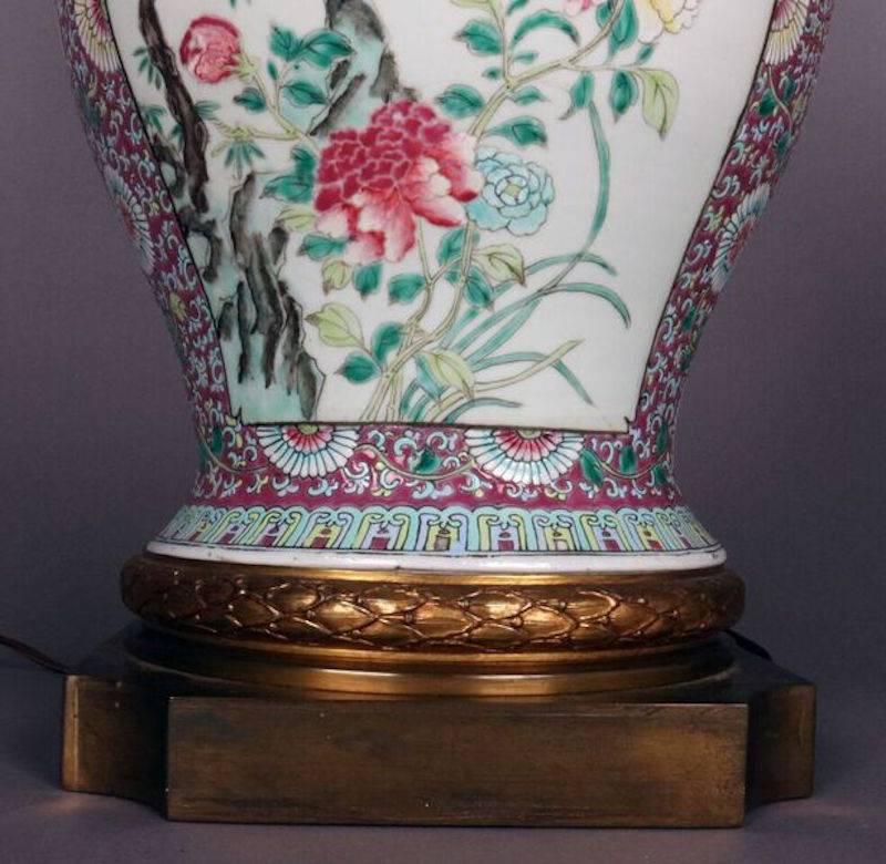 Chinese Export Large Fine Chinese Famille Rose Urn Lamp, circa 1910