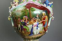 Large Hand-Painted Porcelain Figural Covered Meissen Urn, 19th Century