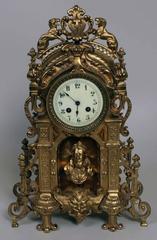Antique Louis XV Style Gilt Bronze Clock Garniture Set, circa 1870
