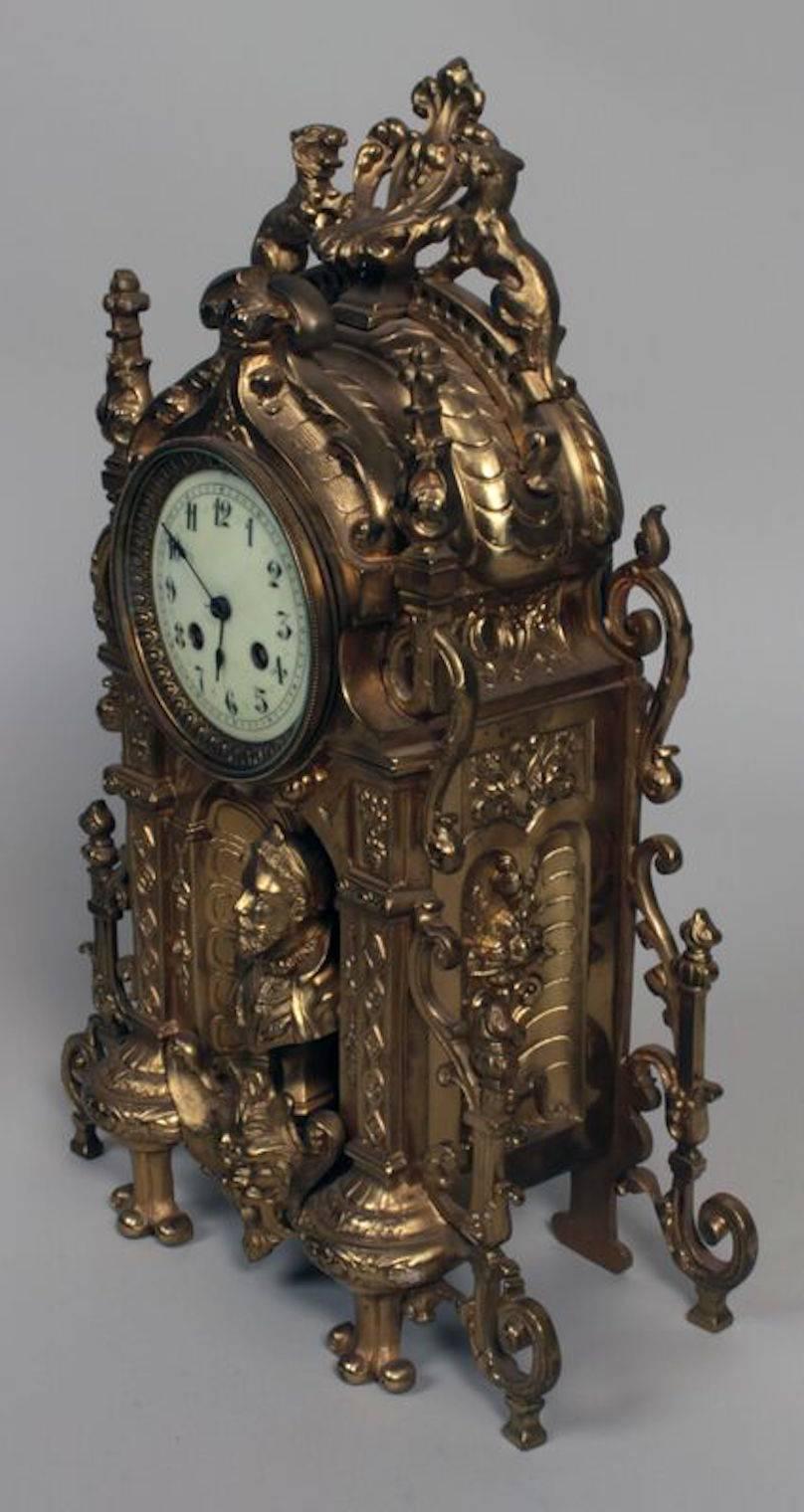 French Antique Louis XV Style Gilt Bronze Clock Garniture Set, circa 1870