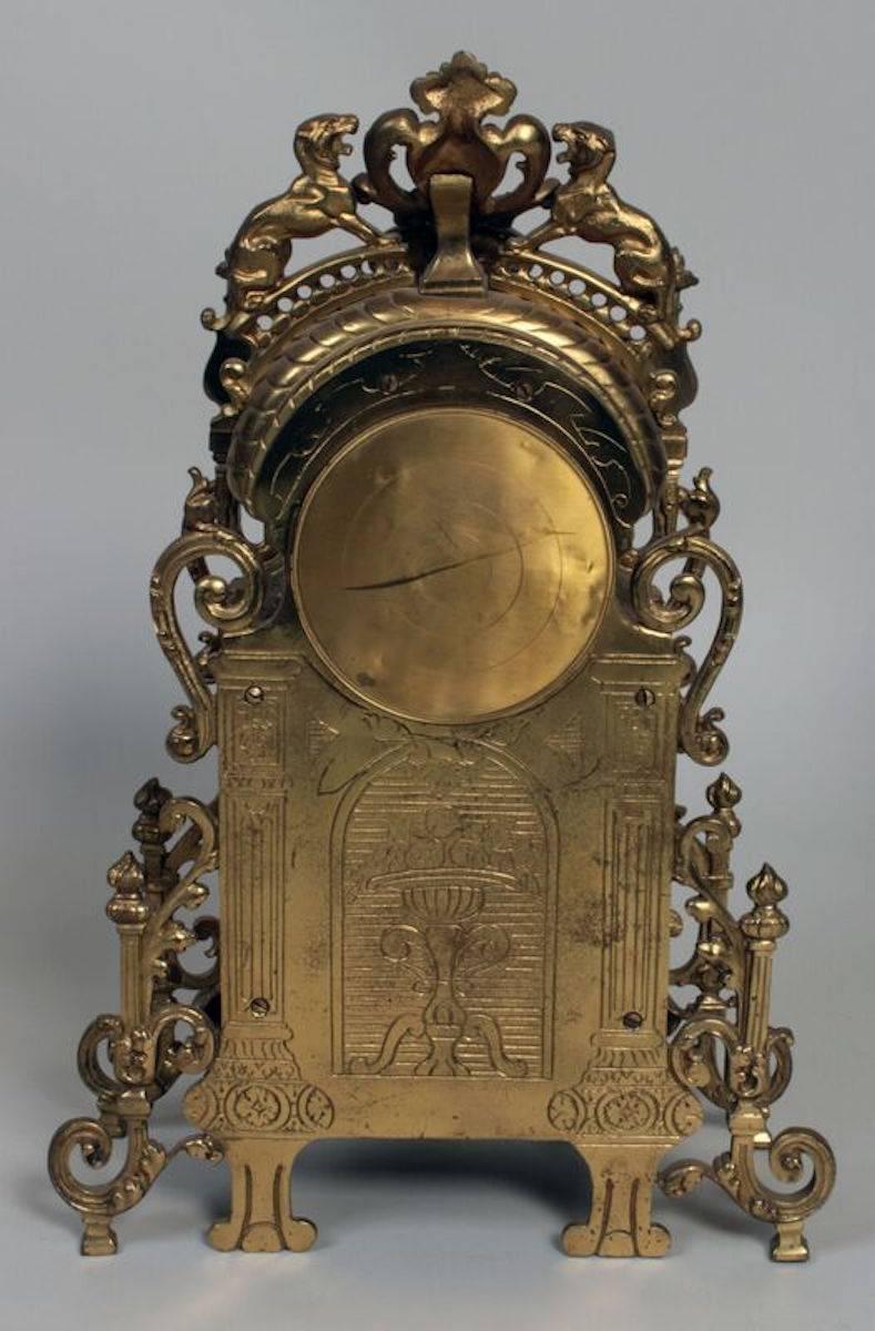 Antique Louis XV Style Gilt Bronze Clock Garniture Set, circa 1870 In Good Condition In Big Flats, NY