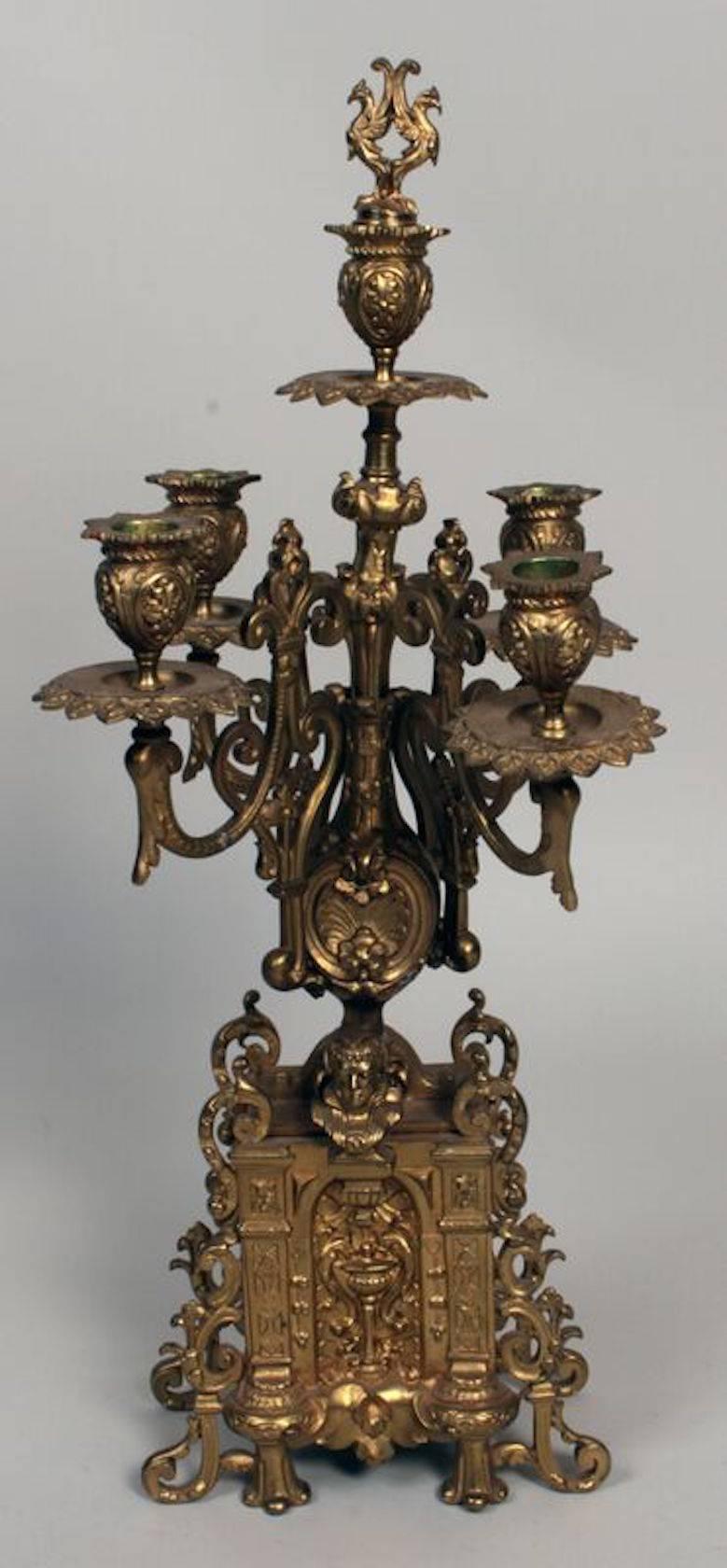 Antique Louis XV Style Gilt Bronze Clock Garniture Set, circa 1870 2