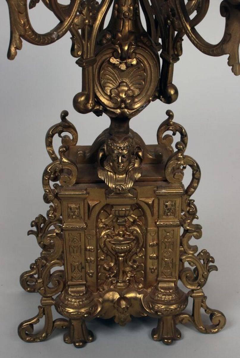 Antique Louis XV Style Gilt Bronze Clock Garniture Set, circa 1870 3