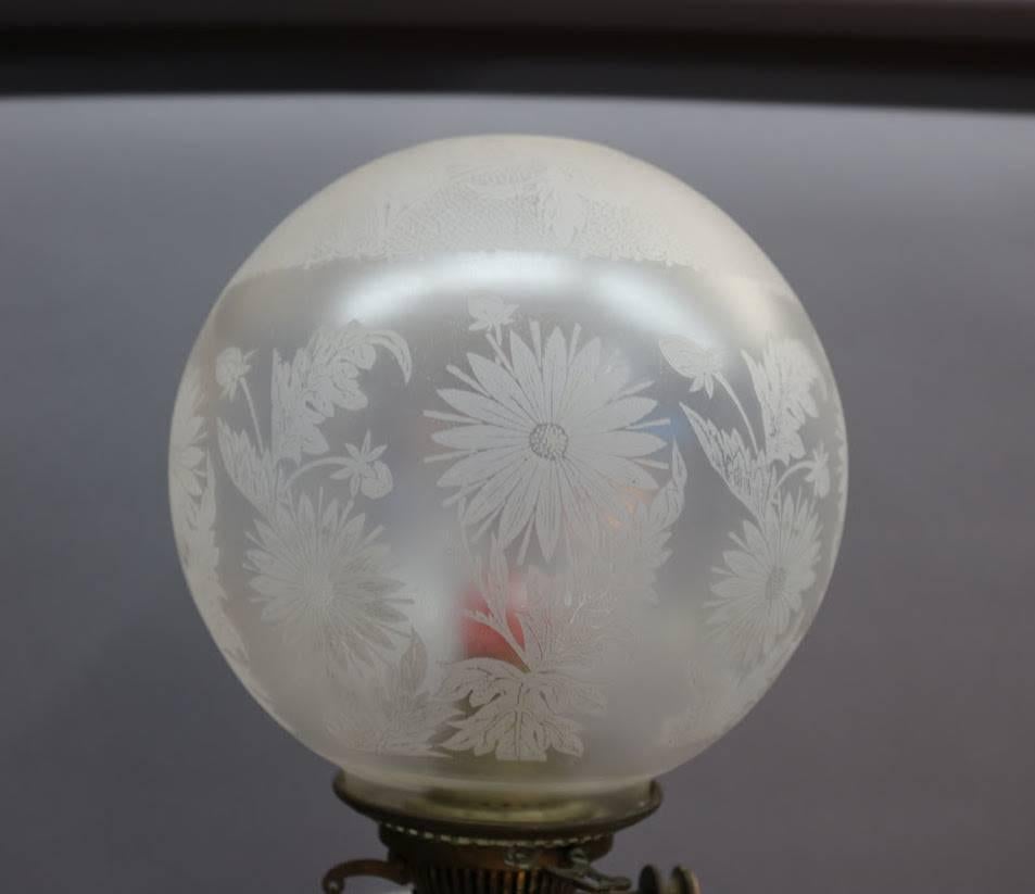 Glass Bronze Hinks English Empire Banquet Lamp, circa 1840