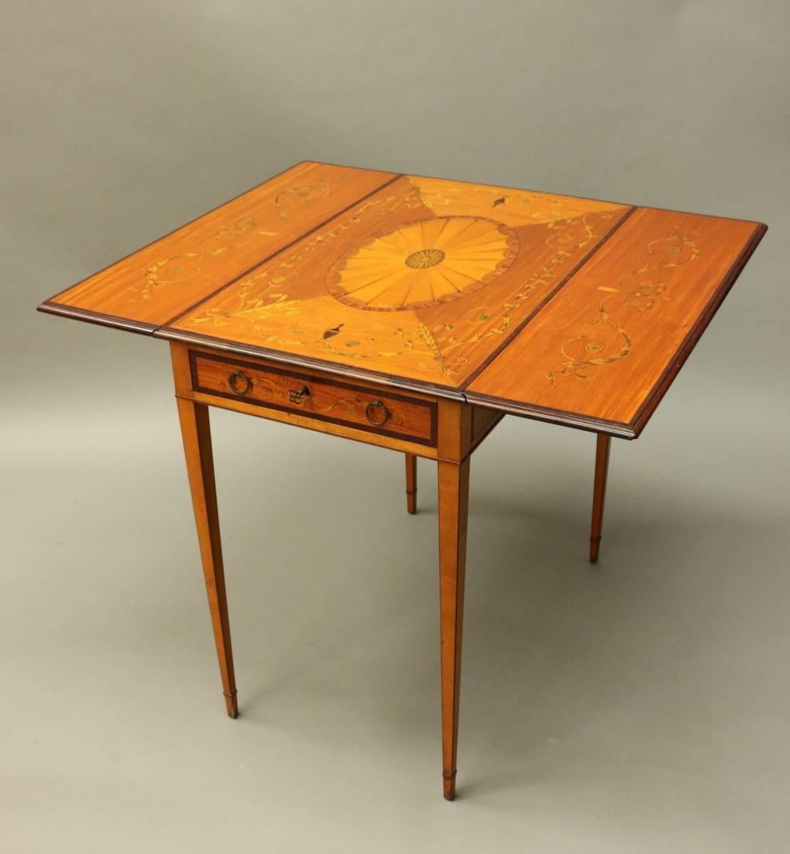 English Antique Adams Style Rosewood and Mahogany Marquetry Pembroke Table, circa 1900