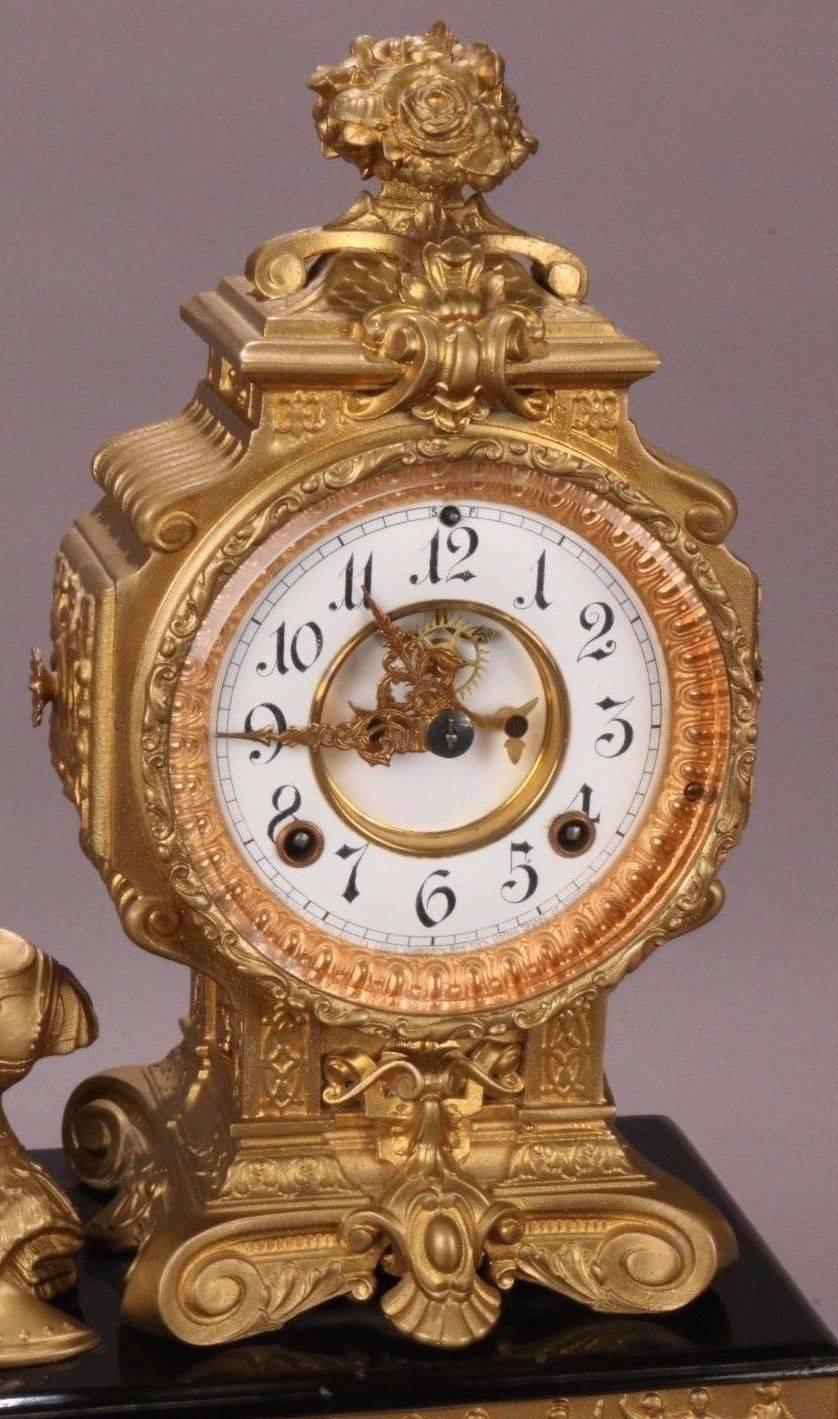 Classical Greek Antique Ansonia Bronzed White Metal Figural Mantel Clock, circa 1880