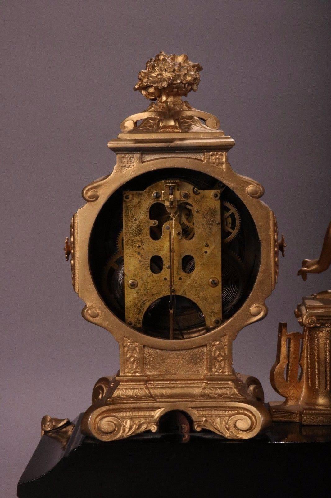 Classical Greek Antique Ansonia Bronzed Classical Figural Mantel Clock, circa 1880
