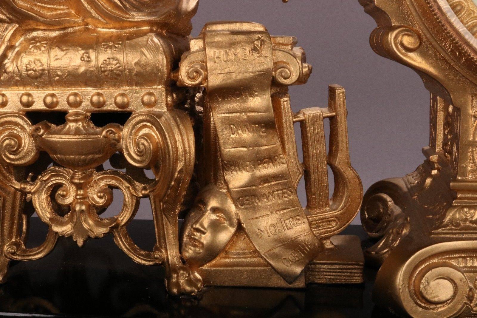 American Antique Ansonia Bronzed Classical Figural Mantel Clock, circa 1880