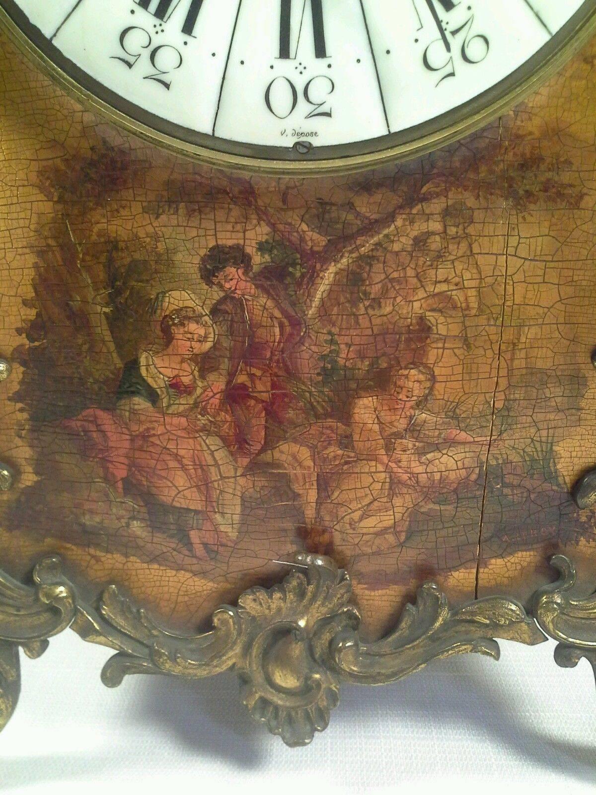 French Antique Louis XIV Vernis Martin Mantel Clock, circa 1880