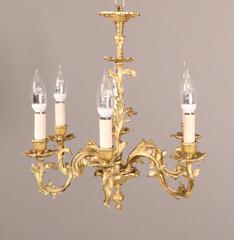 Antique French Louis XIV Style Gilt Bronze Foliate 6-Arm Chandelier, Late 19th C