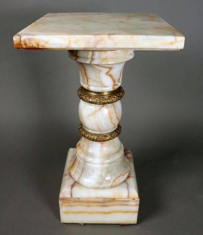 Antique Classical Onyx Sculpture Stand Features Gilt Bronze Banding Is Heavy And Of Good Quality Antique Classical Onyx Sculpture Stand Features Gilt Bronze Banding Is Heavy And Of Good Quality