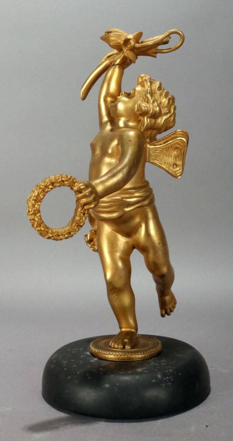 19th Century Antique Gilt Bronze Classical Cherubi Figural Cabinet Statue, circa 1890