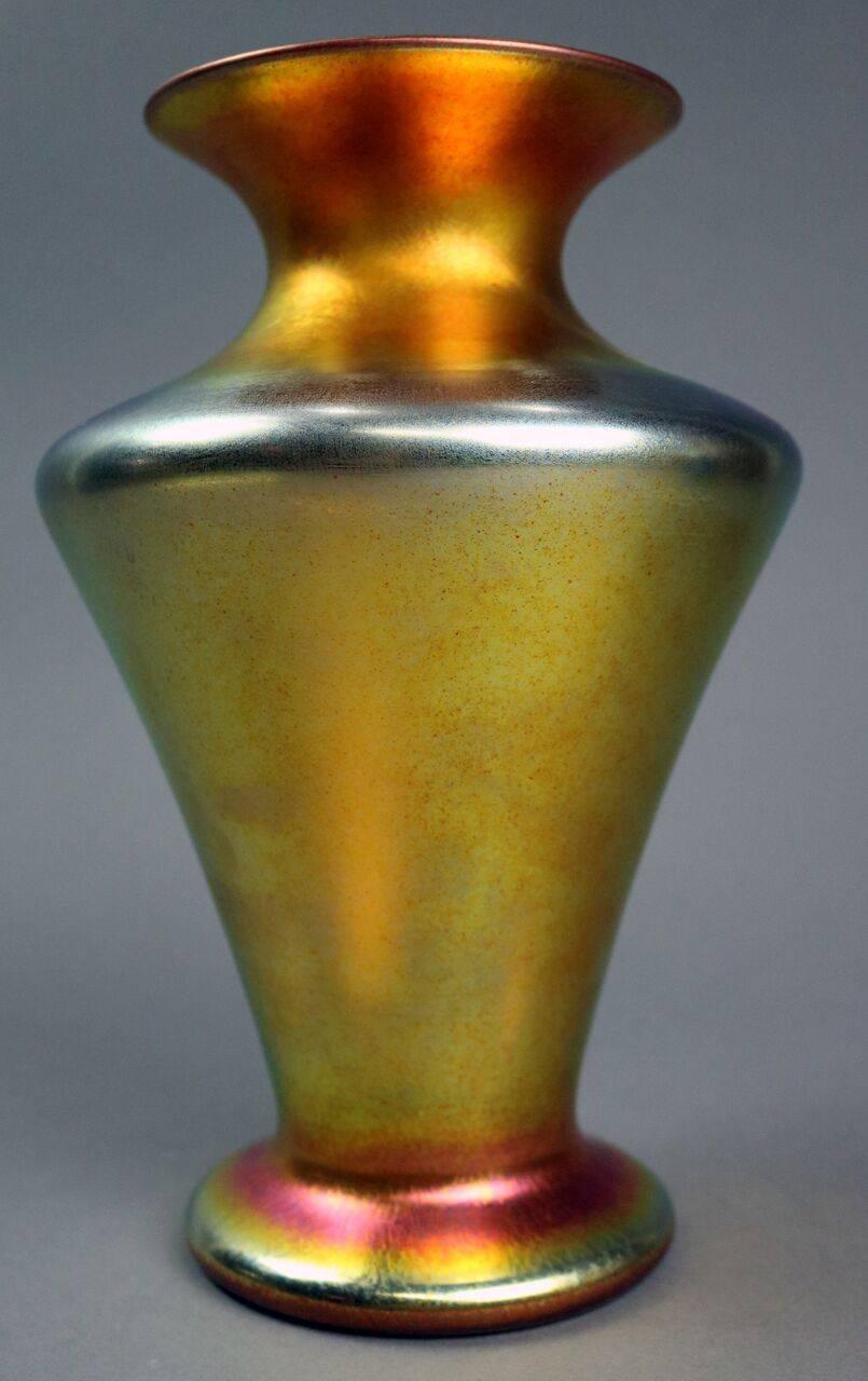 American Gold Durand Art Glass Vase Gold Iridescent Finish, Signed & Numbered, c1920