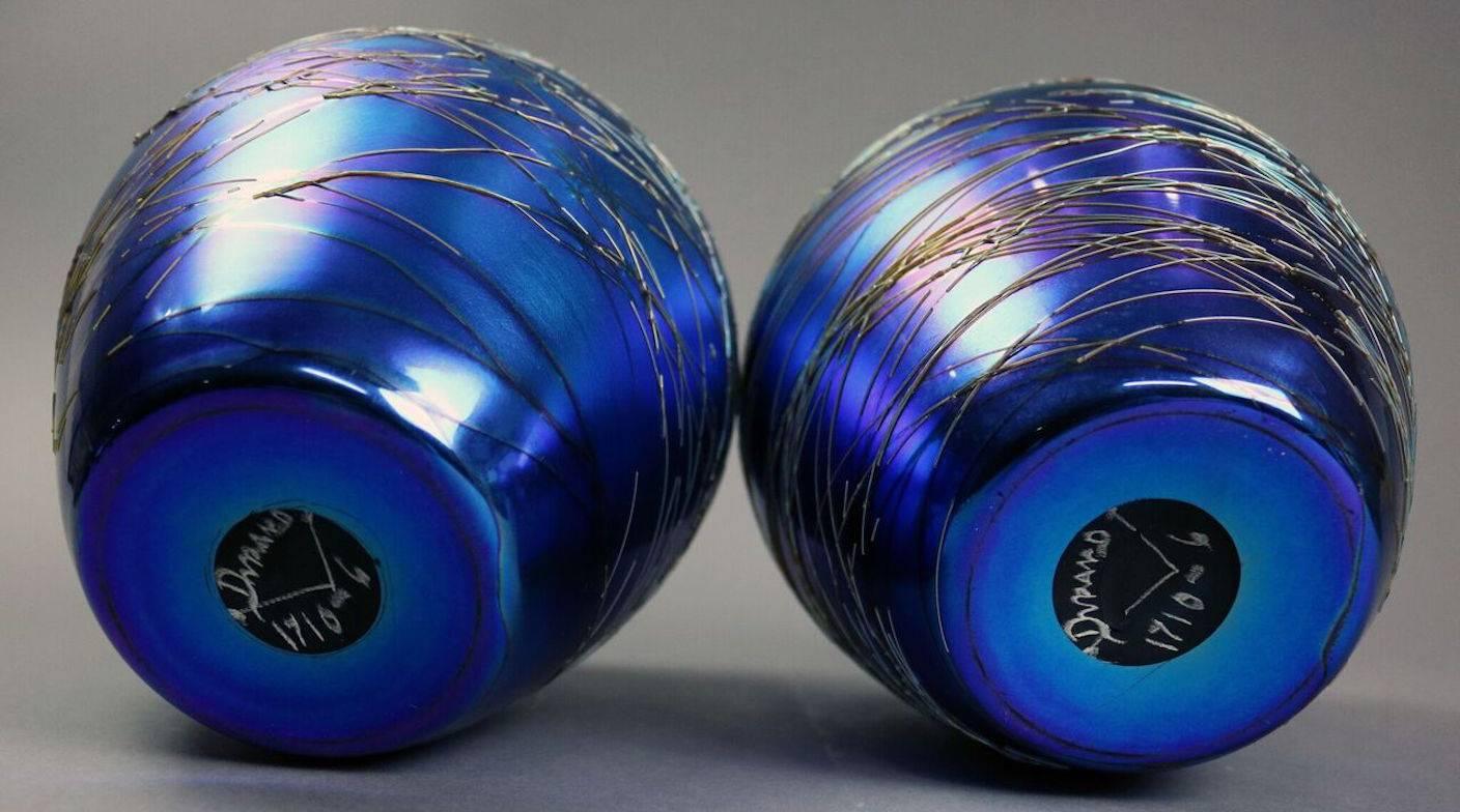 American Pair of Antique Durand Threaded Art Glass Vases, Early 20th Century