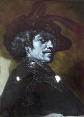 Antique Framed Enamel on Copper Rembrant Portrait Signed L. Dalpayrat, 1870s