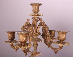 Pair Antique French Gilt Bronze Six-Light Candelabra with Cherubs, circa 1870