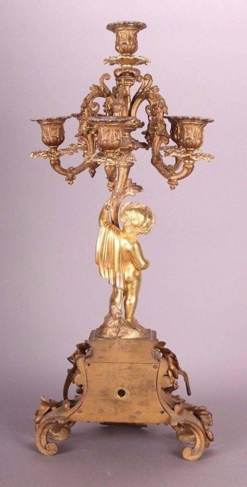 Pair Antique French Gilt Bronze Six-Light Candelabra with Cherubs, circa 1870 2