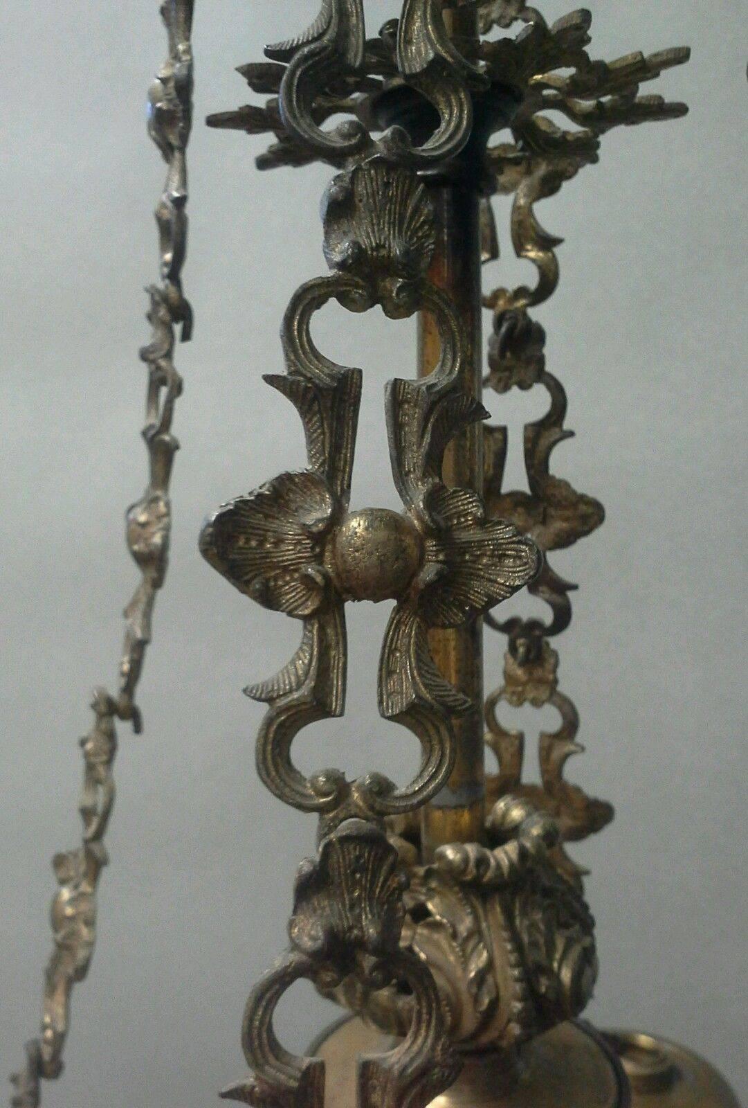 Brass Rare Antique Gilt Bronze 4-Light Solar Chandelier Henry Hooper & Co., Boston