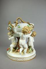 German Schierholz Hand-Painted Figural Porcelain Cupid 'Putto' Compote