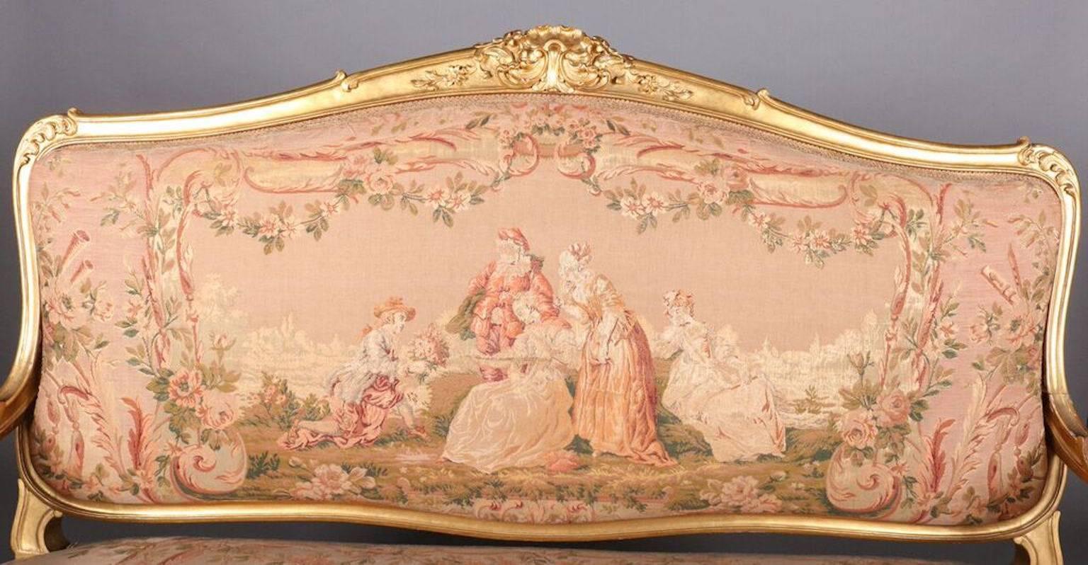 French Louis XIV Style Original Tapestry Gold Gilt Parlor Set, Late 19th Century 1