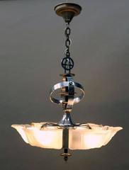 Chrome Armillary Sphere Art Deco Slip Shade Six-Light Chandelier, circa 1920
