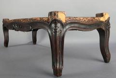 18th Century French Louis XIV Floral Carved Footstool Frame, Un-Upholstered