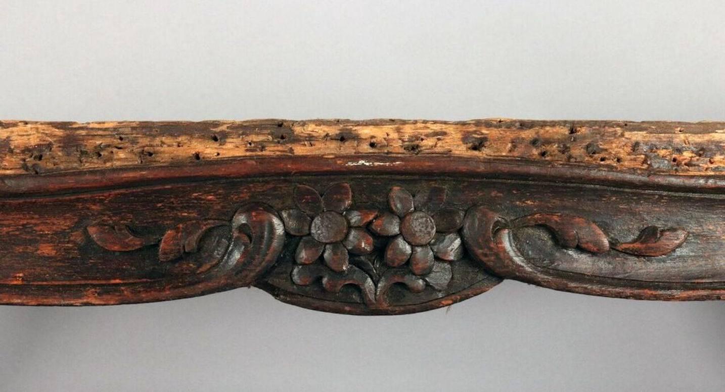 18th Century and Earlier 18th Century French Louis XIV Floral Carved Footstool Frame, Un-Upholstered